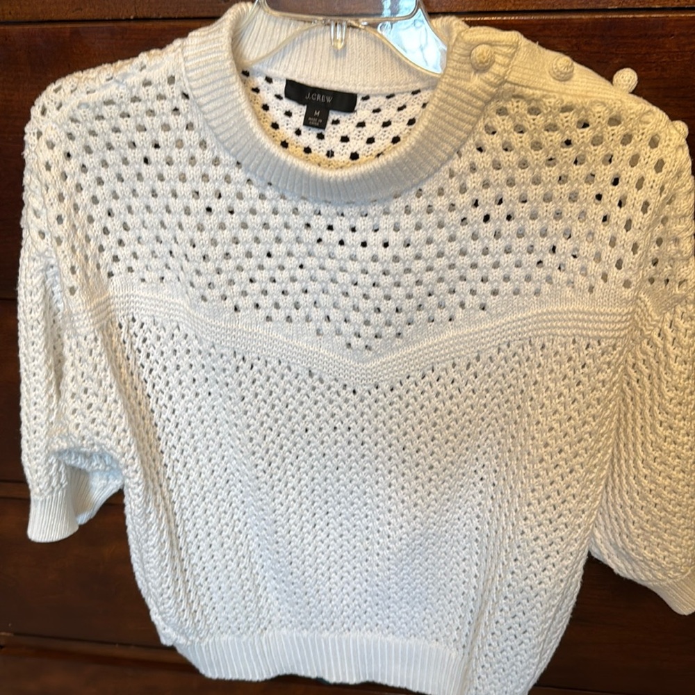 JCREW short sleeve white crew neck sweater